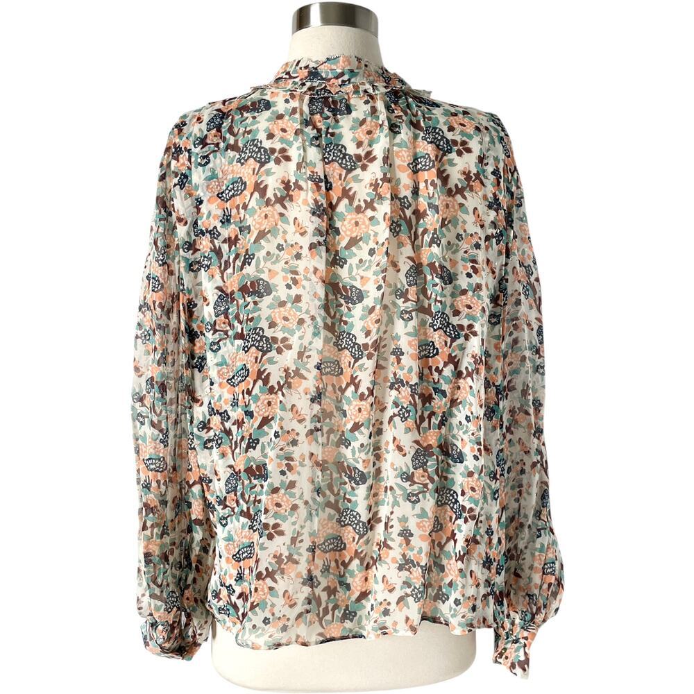 Ulla Johnson Edith Blouse 12 Gardenia Floral Silk Metallic Ruffle Top - Picture 5 of 9